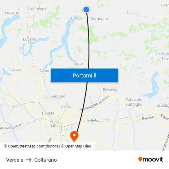 Verceia to Colturano map