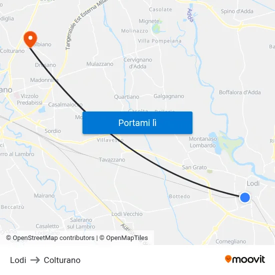 Lodi to Colturano map