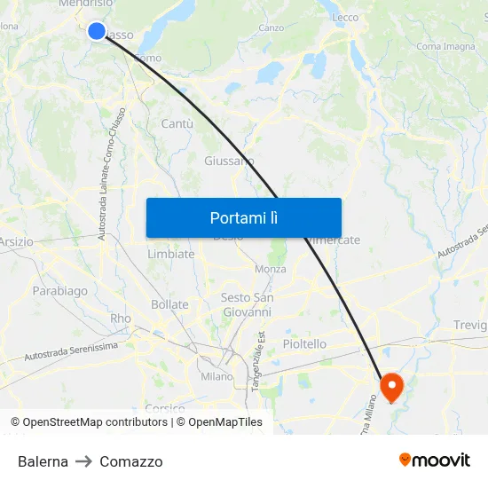 Balerna to Comazzo map