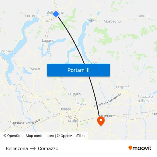 Bellinzona to Comazzo map