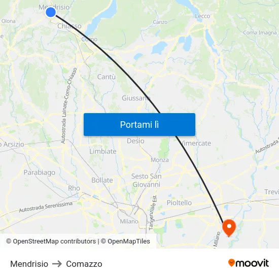 Mendrisio to Comazzo map