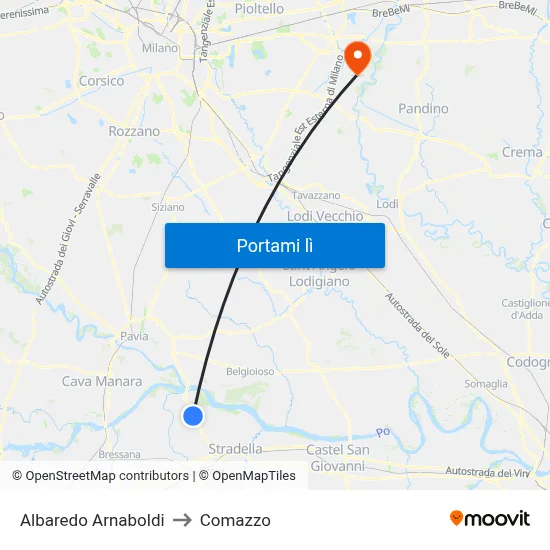Albaredo Arnaboldi to Comazzo map