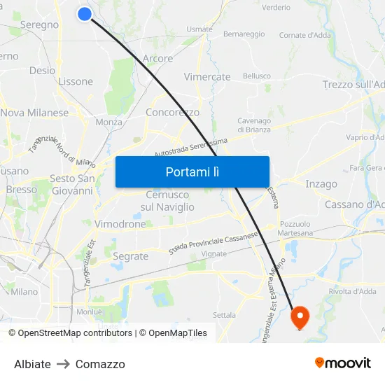 Albiate to Comazzo map