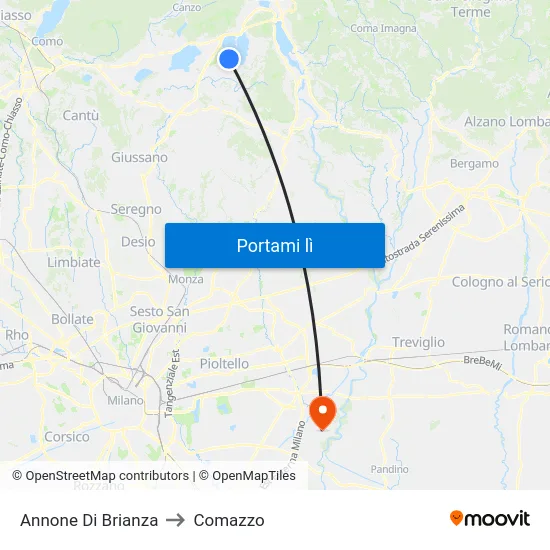 Annone Di Brianza to Comazzo map
