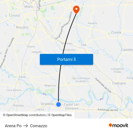 Arena Po to Comazzo map