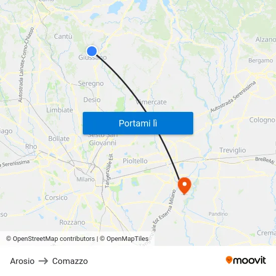 Arosio to Comazzo map