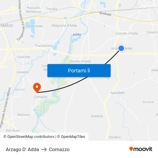 Arzago D' Adda to Comazzo map