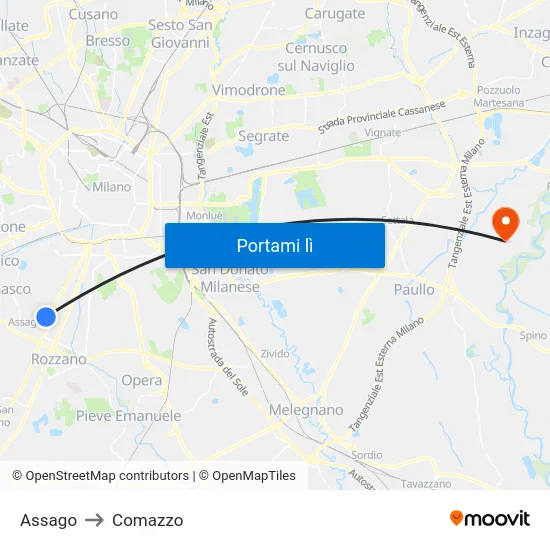 Assago to Comazzo map