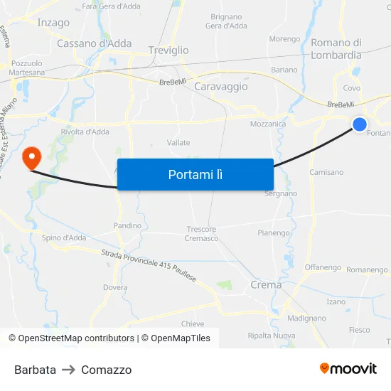 Barbata to Comazzo map