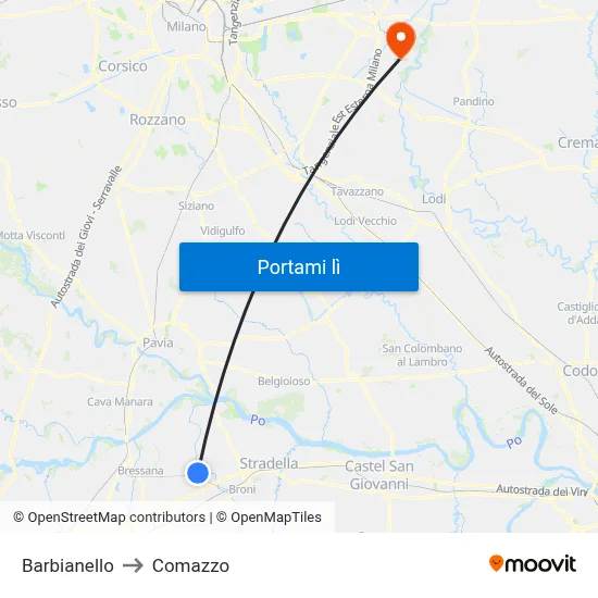 Barbianello to Comazzo map