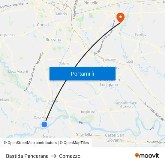 Bastida Pancarana to Comazzo map