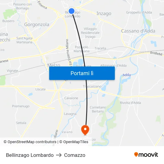 Bellinzago Lombardo to Comazzo map