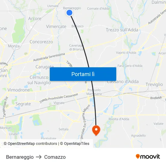Bernareggio to Comazzo map