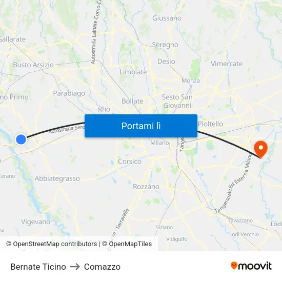 Bernate Ticino to Comazzo map