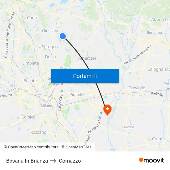 Besana In Brianza to Comazzo map