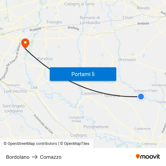 Bordolano to Comazzo map