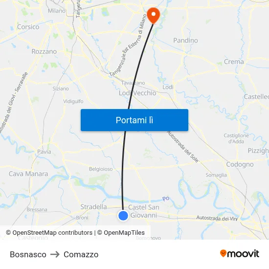 Bosnasco to Comazzo map