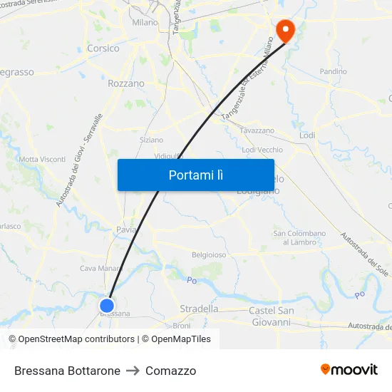 Bressana Bottarone to Comazzo map
