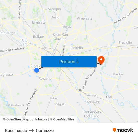 Buccinasco to Comazzo map