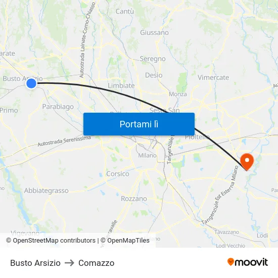 Busto Arsizio to Comazzo map