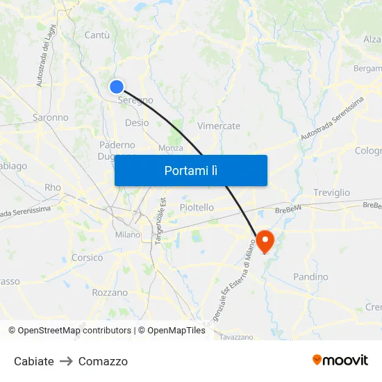Cabiate to Comazzo map