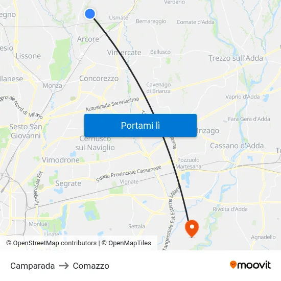 Camparada to Comazzo map