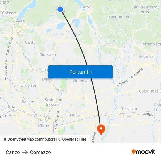 Canzo to Comazzo map