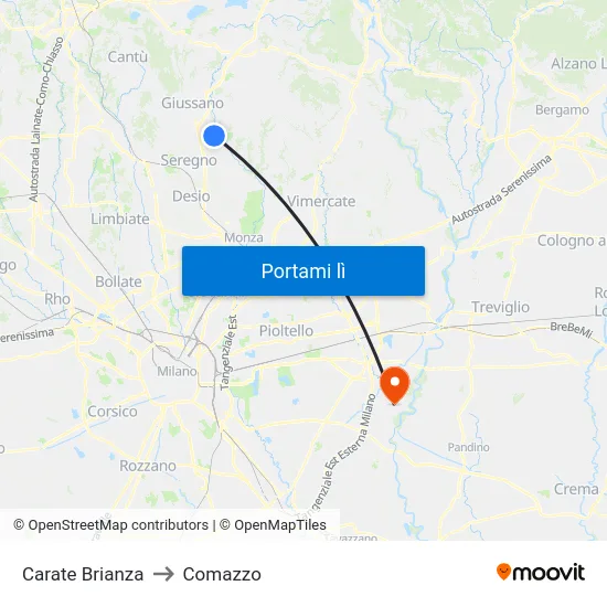 Carate Brianza to Comazzo map