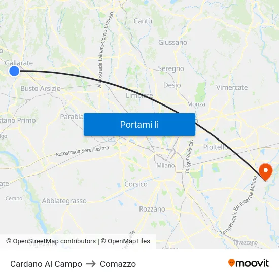 Cardano Al Campo to Comazzo map