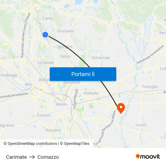 Carimate to Comazzo map