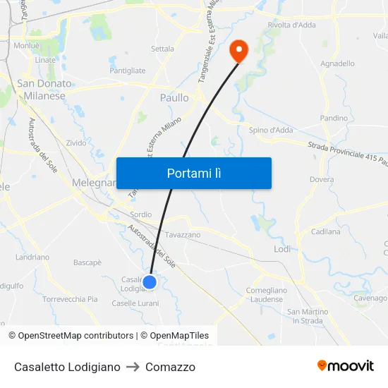 Casaletto Lodigiano to Comazzo map