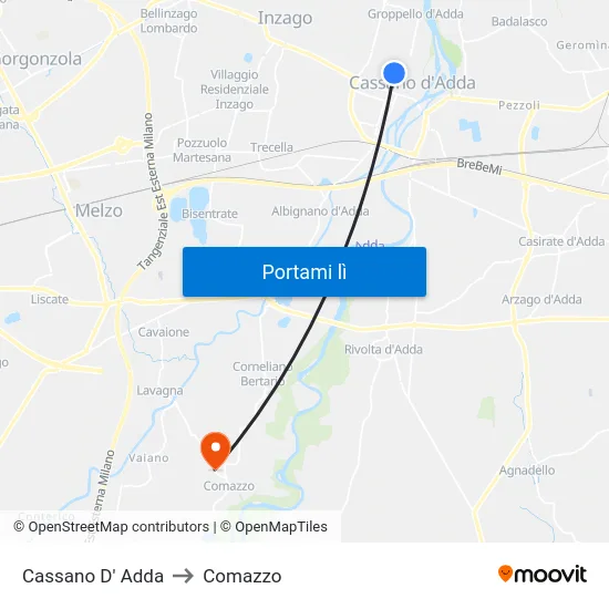 Cassano D' Adda to Comazzo map