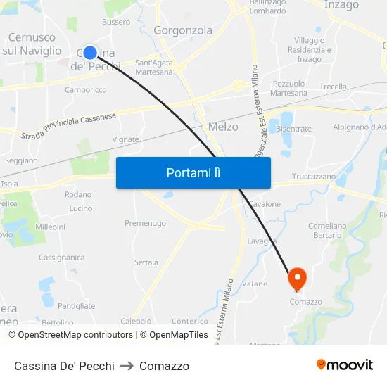Cassina De' Pecchi to Comazzo map