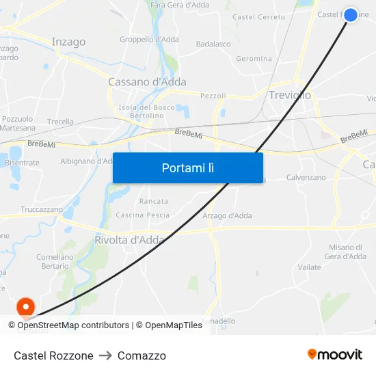 Castel Rozzone to Comazzo map