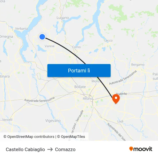 Castello Cabiaglio to Comazzo map