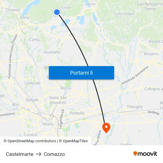 Castelmarte to Comazzo map