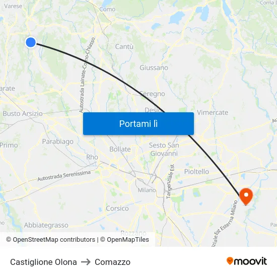 Castiglione Olona to Comazzo map