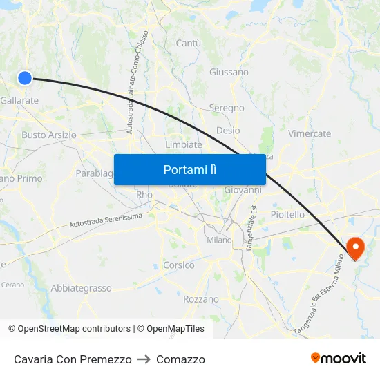 Cavaria Con Premezzo to Comazzo map