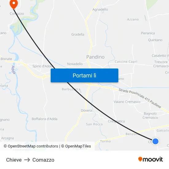 Chieve to Comazzo map