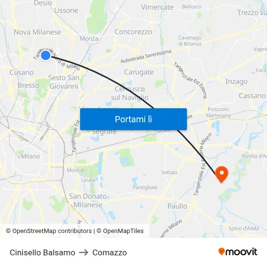 Cinisello Balsamo to Comazzo map