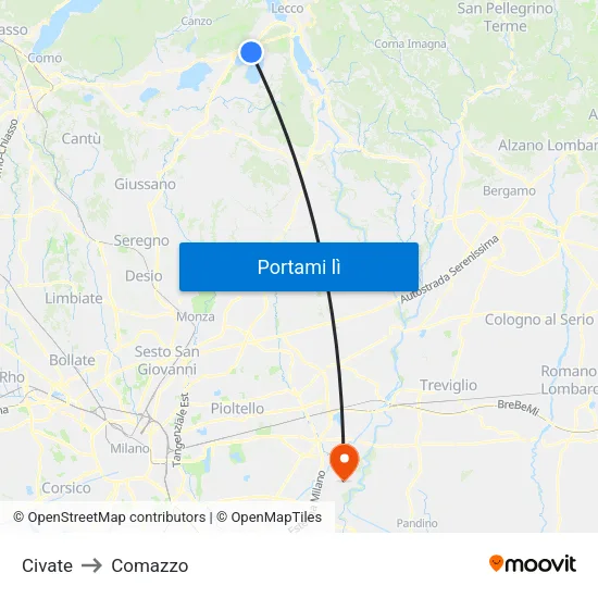 Civate to Comazzo map