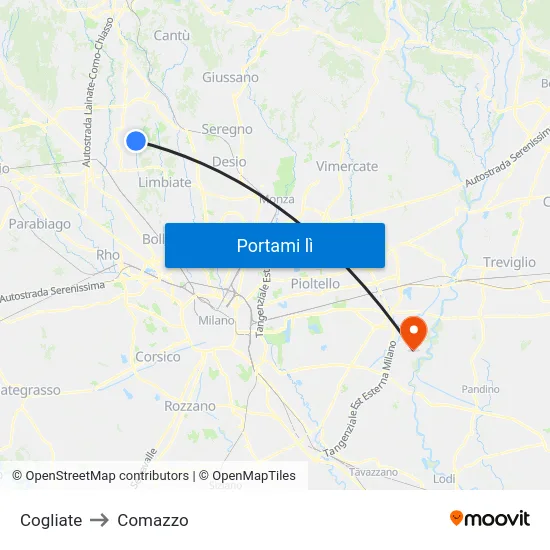 Cogliate to Comazzo map