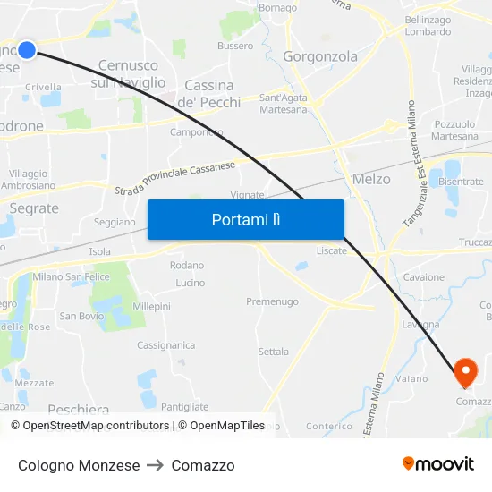 Cologno Monzese to Comazzo map