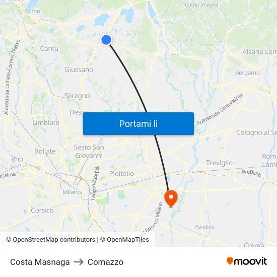 Costa Masnaga to Comazzo map