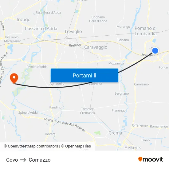 Covo to Comazzo map