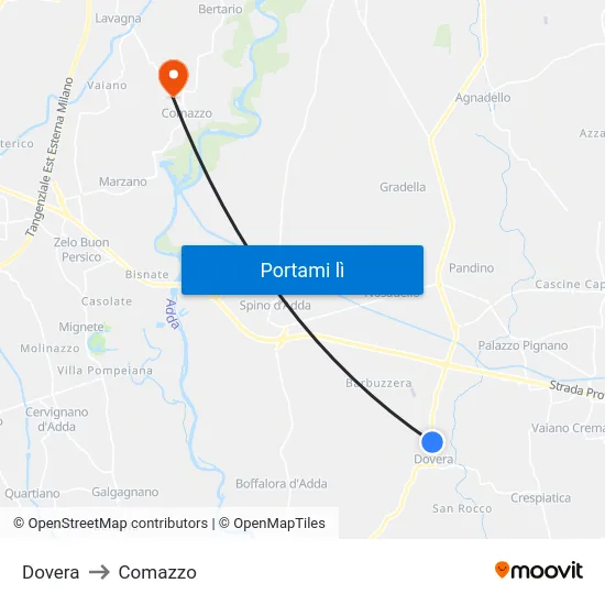 Dovera to Comazzo map