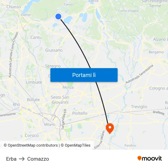 Erba to Comazzo map
