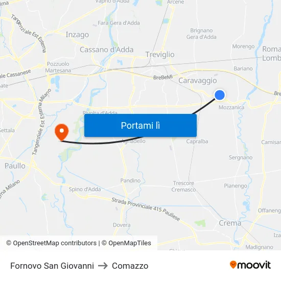 Fornovo San Giovanni to Comazzo map