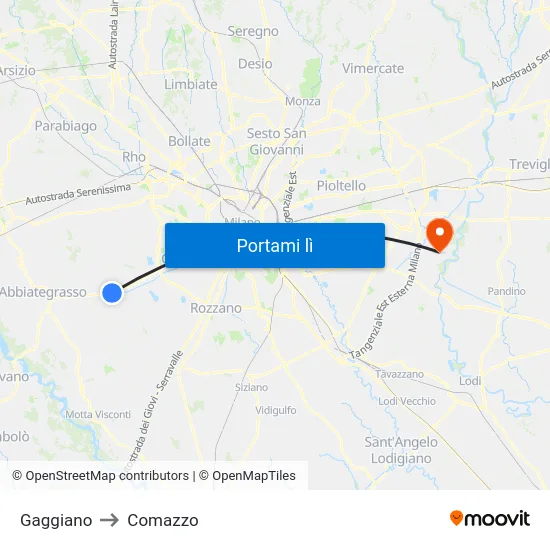 Gaggiano to Comazzo map