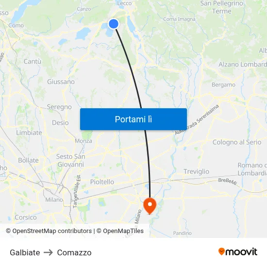 Galbiate to Comazzo map